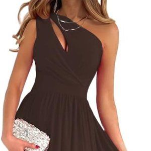 LYANER Women's One Shoulder High Split Cutout Sleeveless Elegant Sexy Cocktail